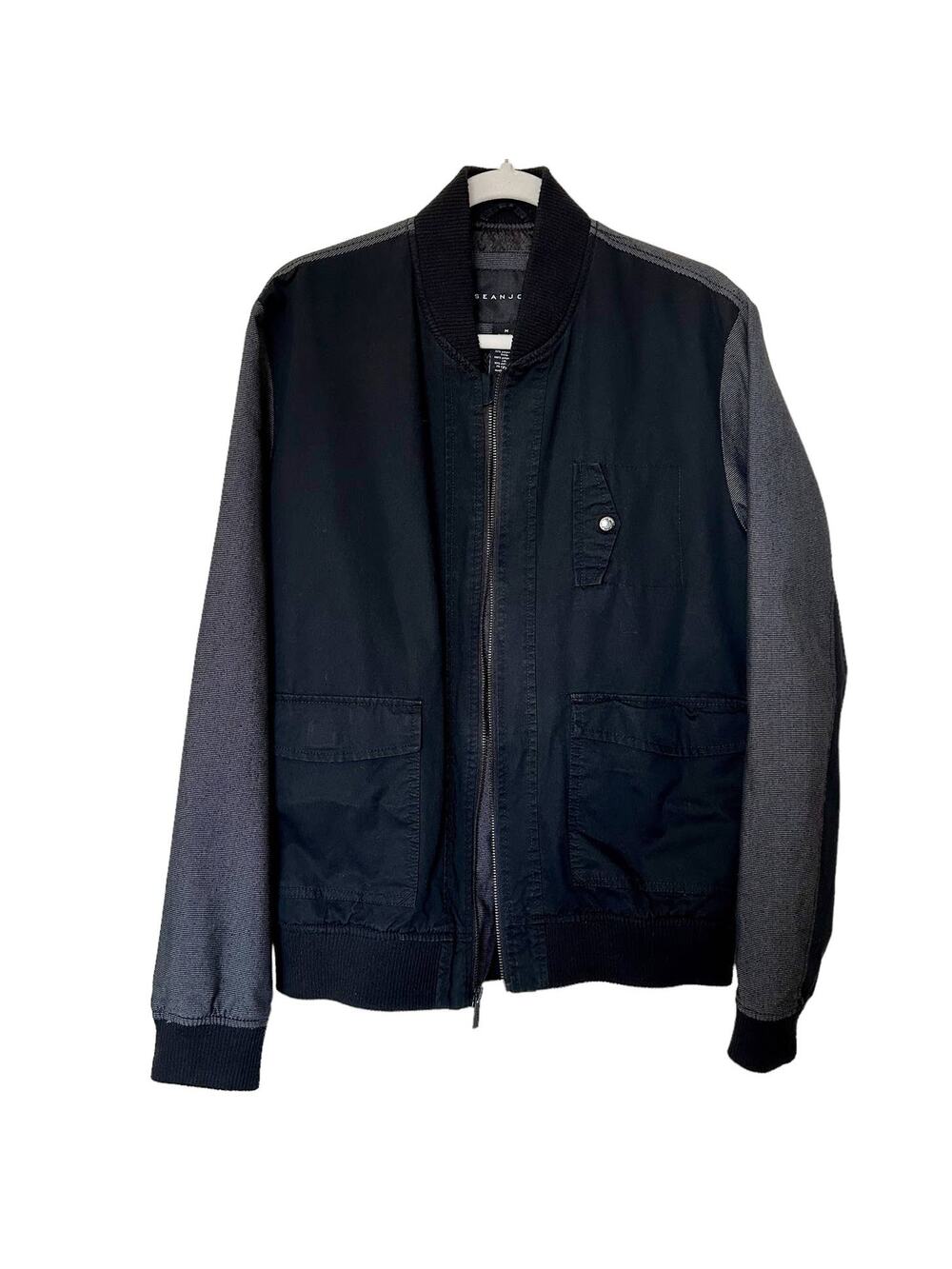 Sean John Retro Black and Gray Lined Jacket 100% Cotton 90s Bomber Size Medium